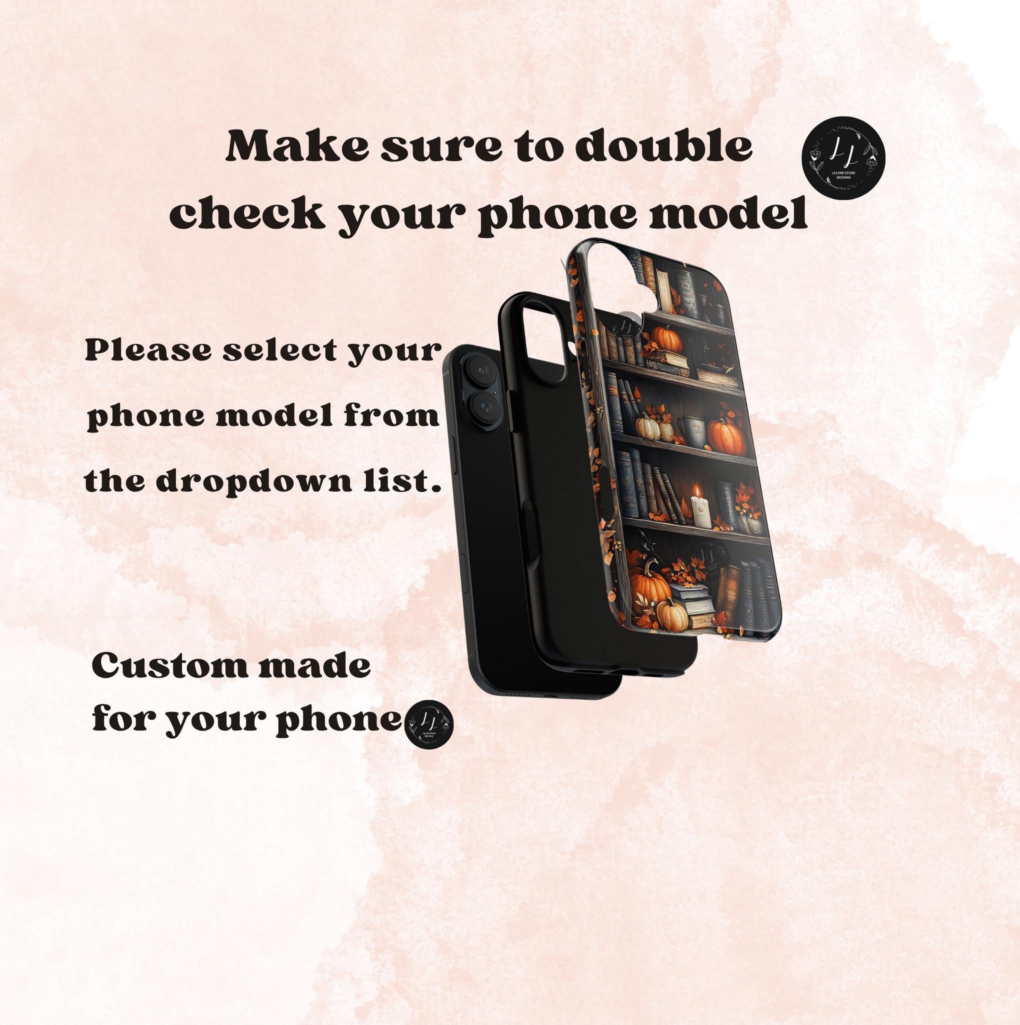 Bookish Pumpkin Fall Phone Case Brown Bookshelf Aesthetic iPhone 16 15 14 Pro Max, Galaxy S25 S24 Ultra, Pixel 9 8 Case  Autumn Gift Idea