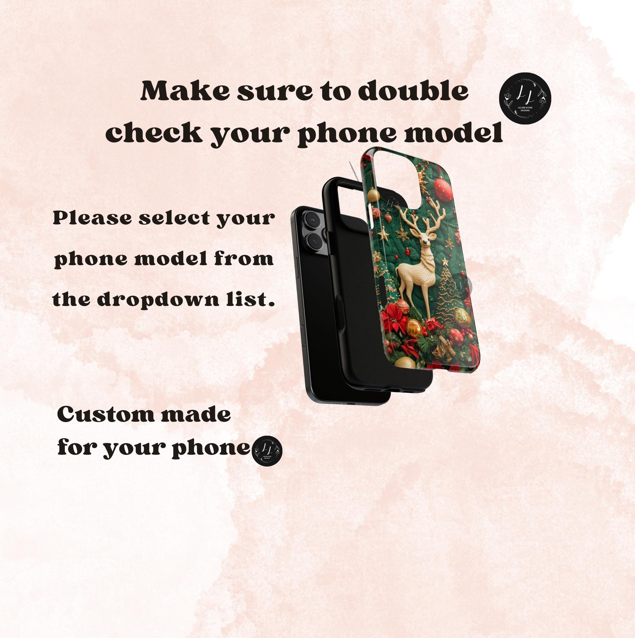 Christmas Reindeer Phone Case: Faux Embroidered Winter Green Design Unique iPhone, Galaxy and pixel