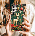 Christmas Reindeer Phone Case: Faux Embroidered Winter Green Design Unique iPhone, Galaxy and pixel