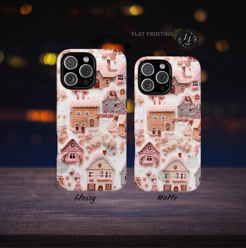 Enchanted Pink Winter Village Phone Case, Festive Holiday Aesthetic, Cozy Christmas Gift, iPhone, Samsung, Pixel Smartphone Case