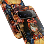 Autumn Girl and Pumpkin Phone Case, Embroidered Effect Fall iPhone Galaxy Pixel covers