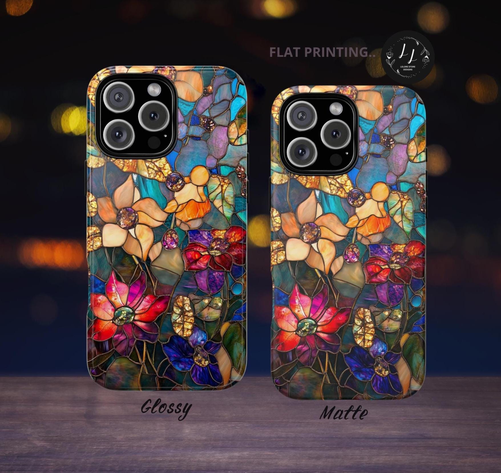 Faux Stained Glass Wildflower Phone Case: Boho Mosaic Floral Design