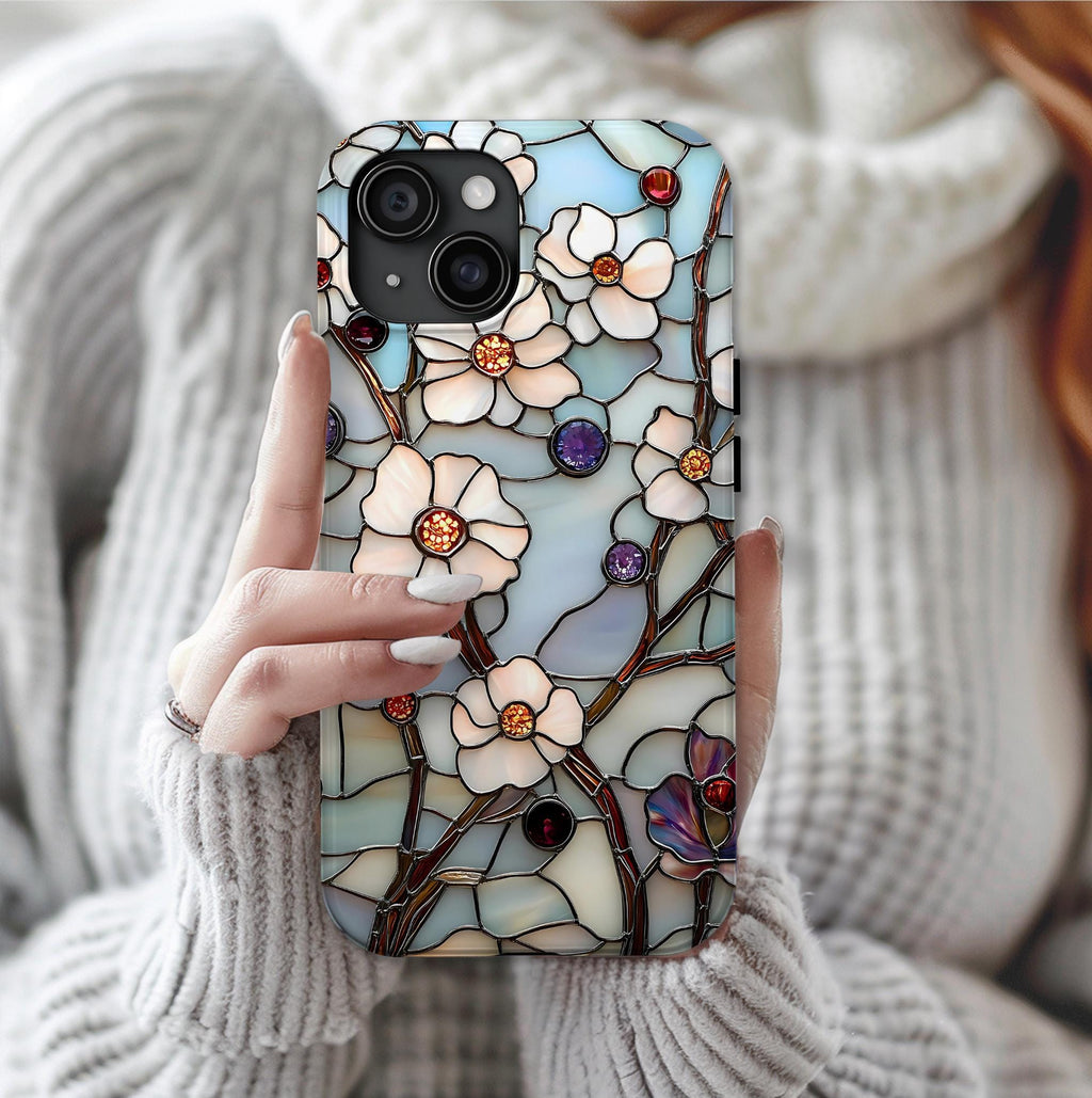 Floral Faux Stained Glass Phone Case: Romantic Wildflowers