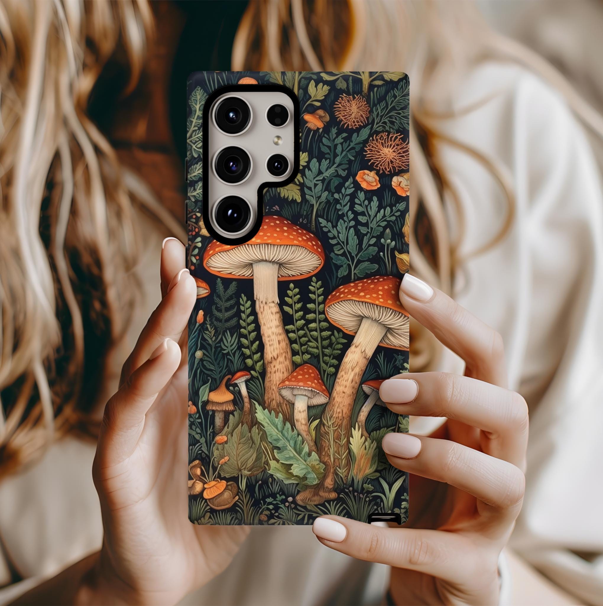 Cottagecore Mushroom Forest Phone Case: Whimsical Boho Green Cover iPhone Galaxy Pixel