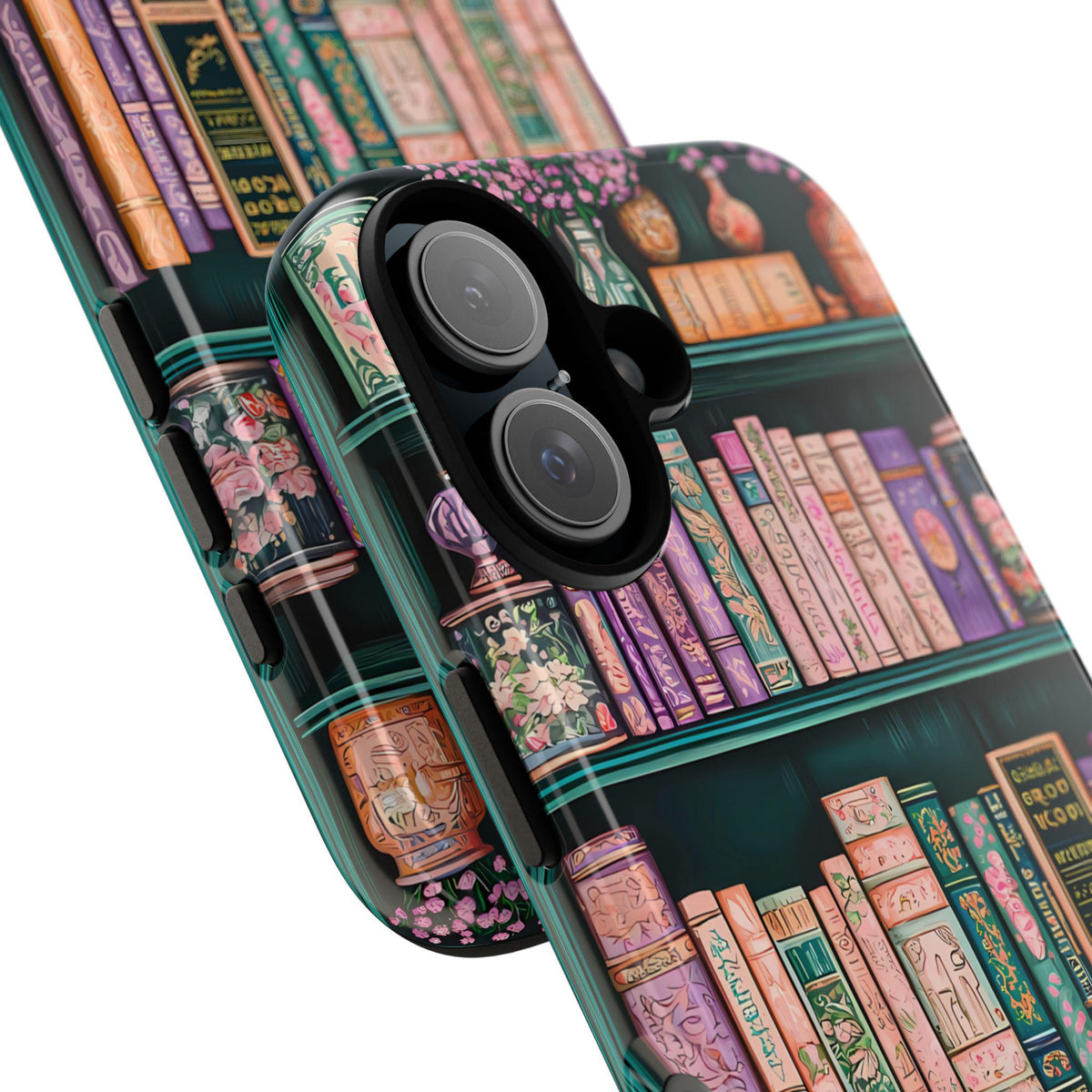 Green Floral Bookshelf Phone Case: Vintage Book Lover Gift iPhone, Galaxy Pixel