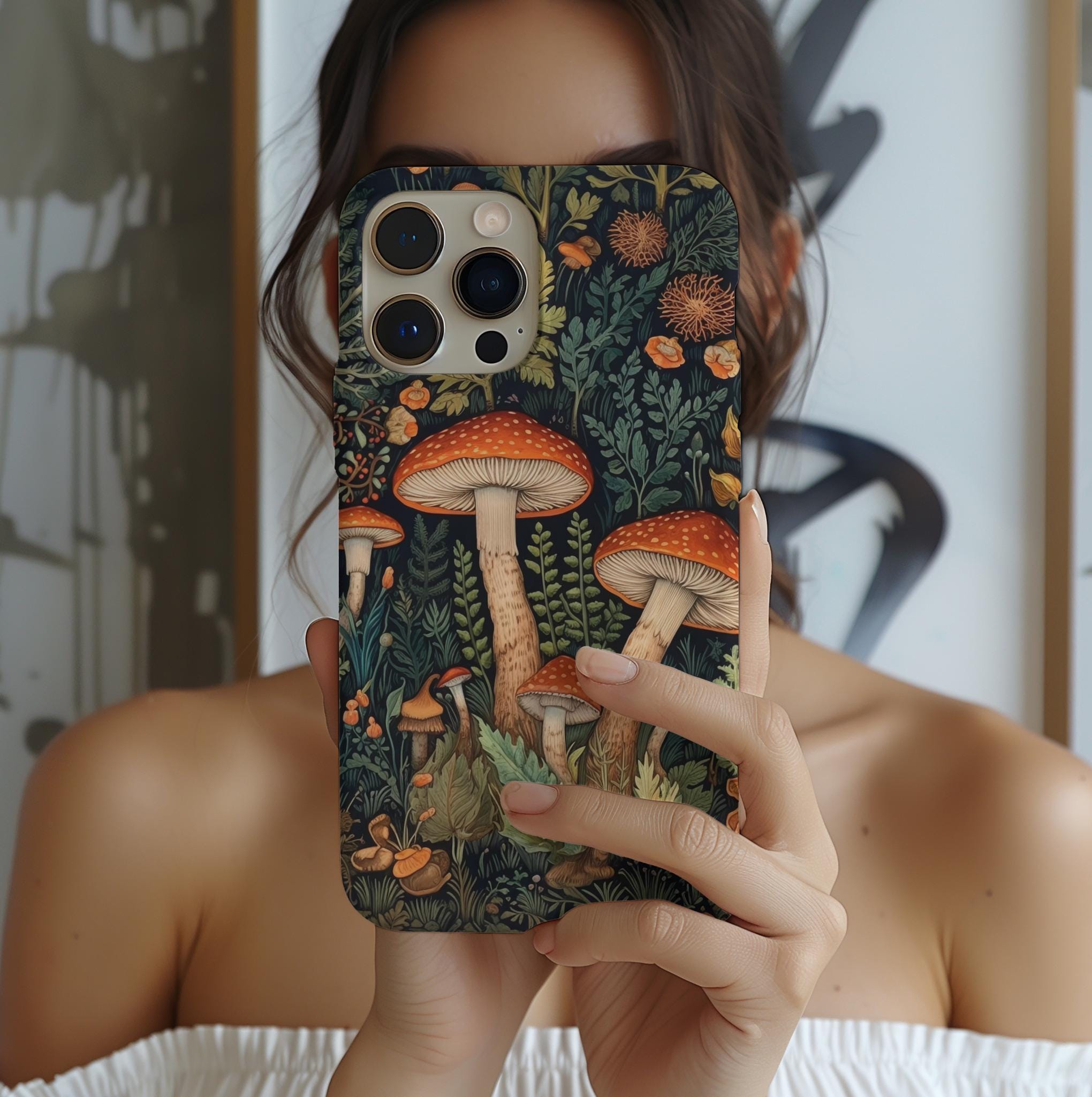 Cottagecore Mushroom Forest Phone Case: Whimsical Boho Green Cover iPhone Galaxy Pixel