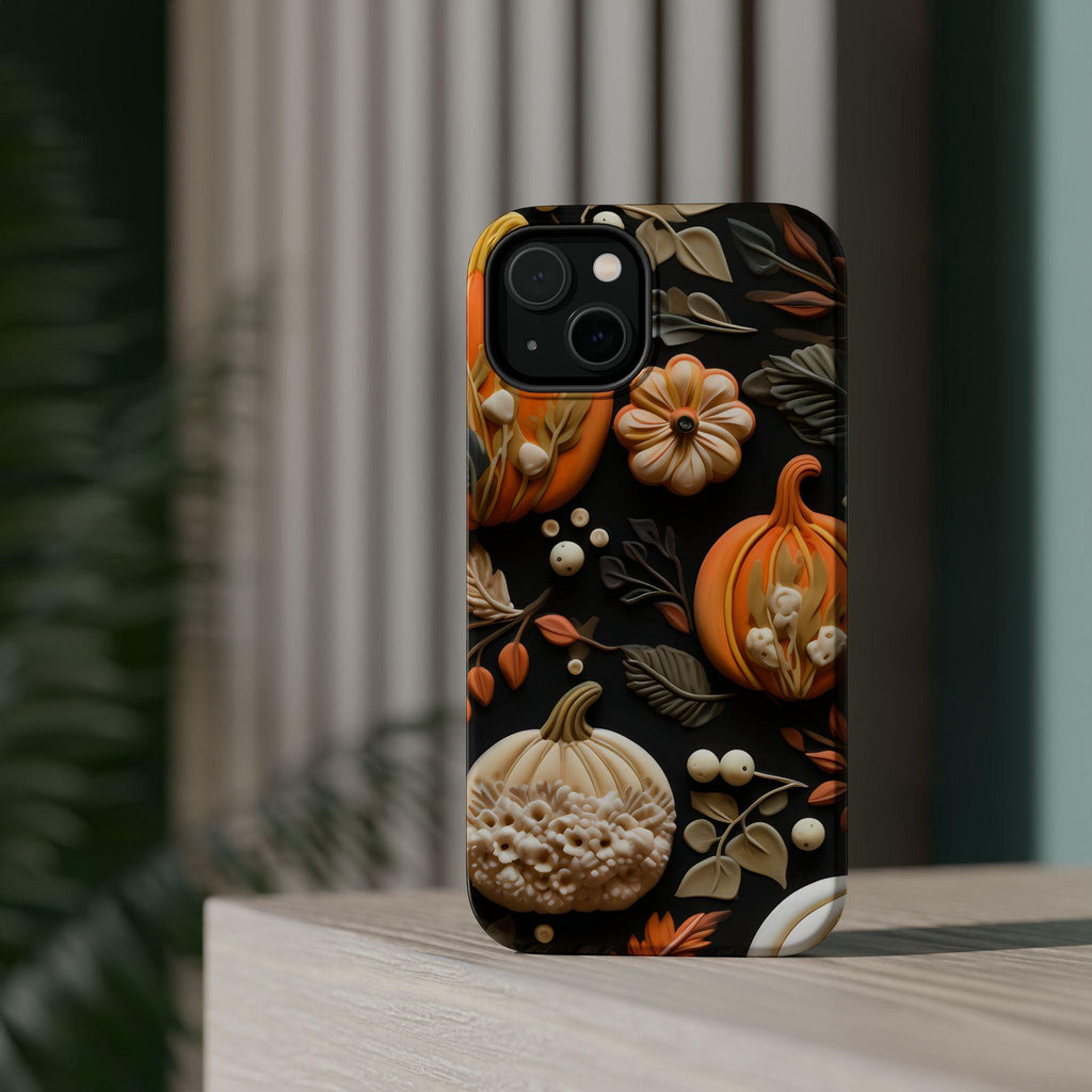 Pumpkin Magsafe Phone Case  Autumn Aesthetic Faux Fall Design, Durable Magnetic iPhone Cover,  Seasonal Gift for Her & Him