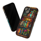 Floral Stained Glass Bookshelf Phone Case: Book Lover Gift Librarian iPhone galaxy pixel cover