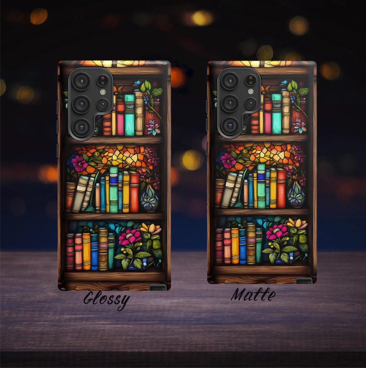 Floral Stained Glass Bookshelf Phone Case: Book Lover Gift Librarian iPhone galaxy pixel cover