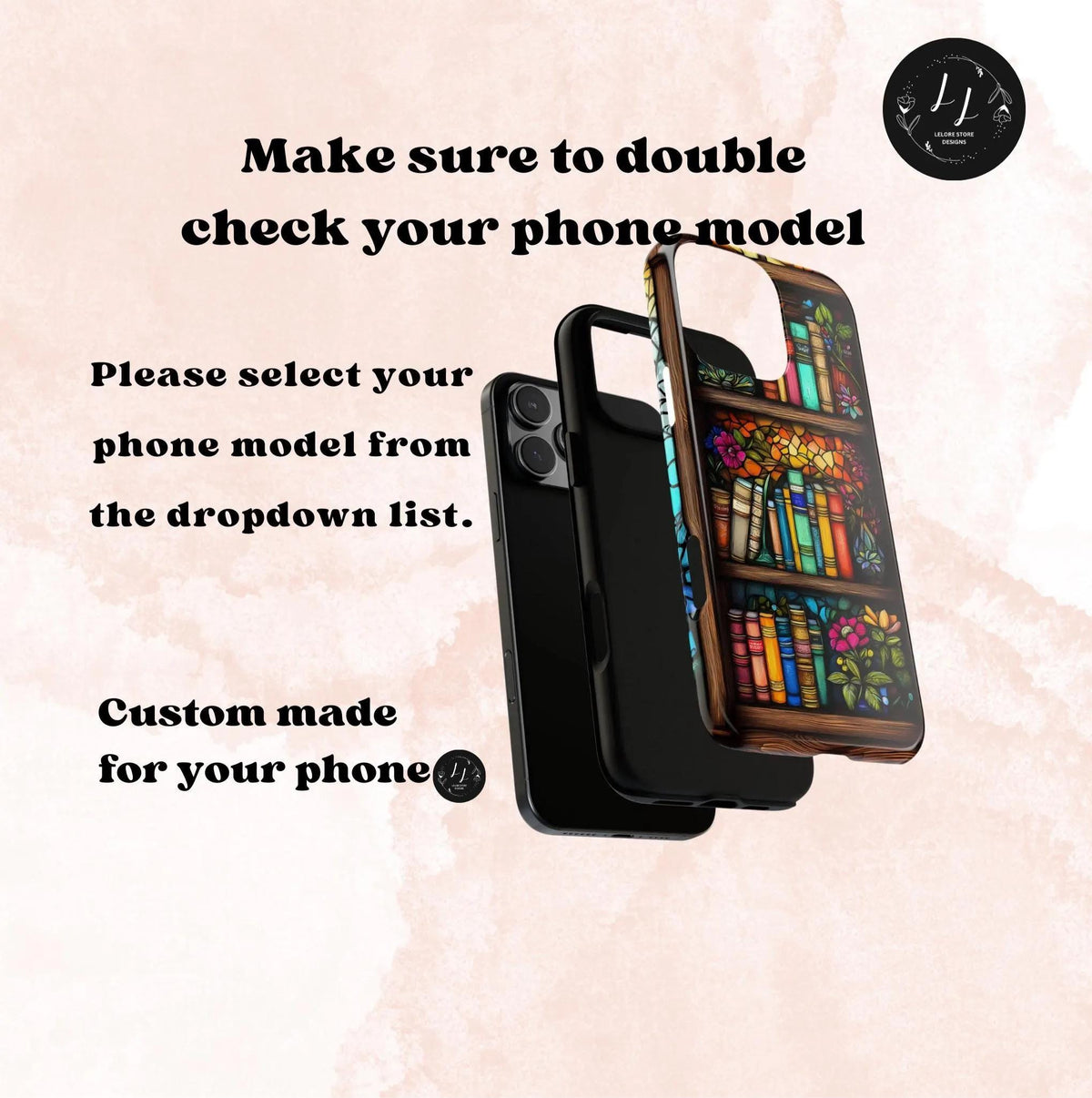Floral Stained Glass Bookshelf Phone Case: Book Lover Gift Librarian iPhone galaxy pixel cover