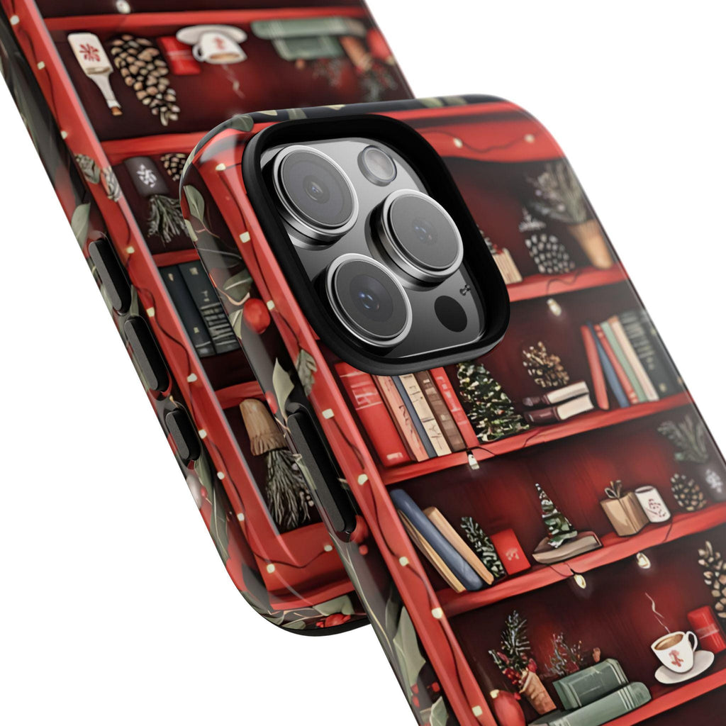 Bookish Christmas Phone Case: Holiday Library Bookshelf Design Book Lovers Gift, iPhone Galaxy, Pixel
