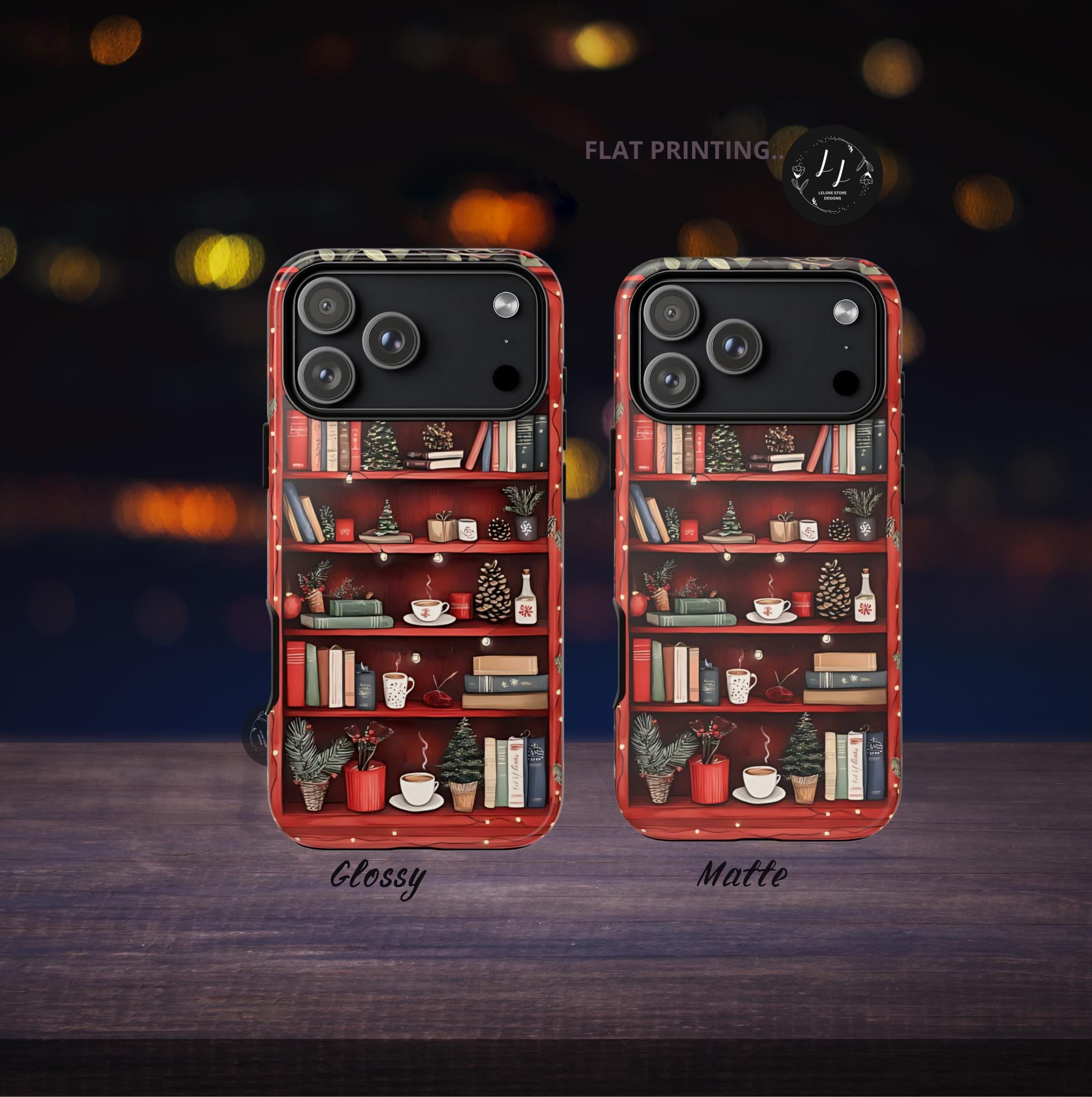 Bookish Christmas Phone Case: Holiday Library Bookshelf Design Book Lovers Gift, iPhone Galaxy, Pixel