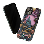 Dark Academia Bookshelf Phone Case: Bookish Gothic Library, Skulls & Florals iPhone Galaxy Pixel