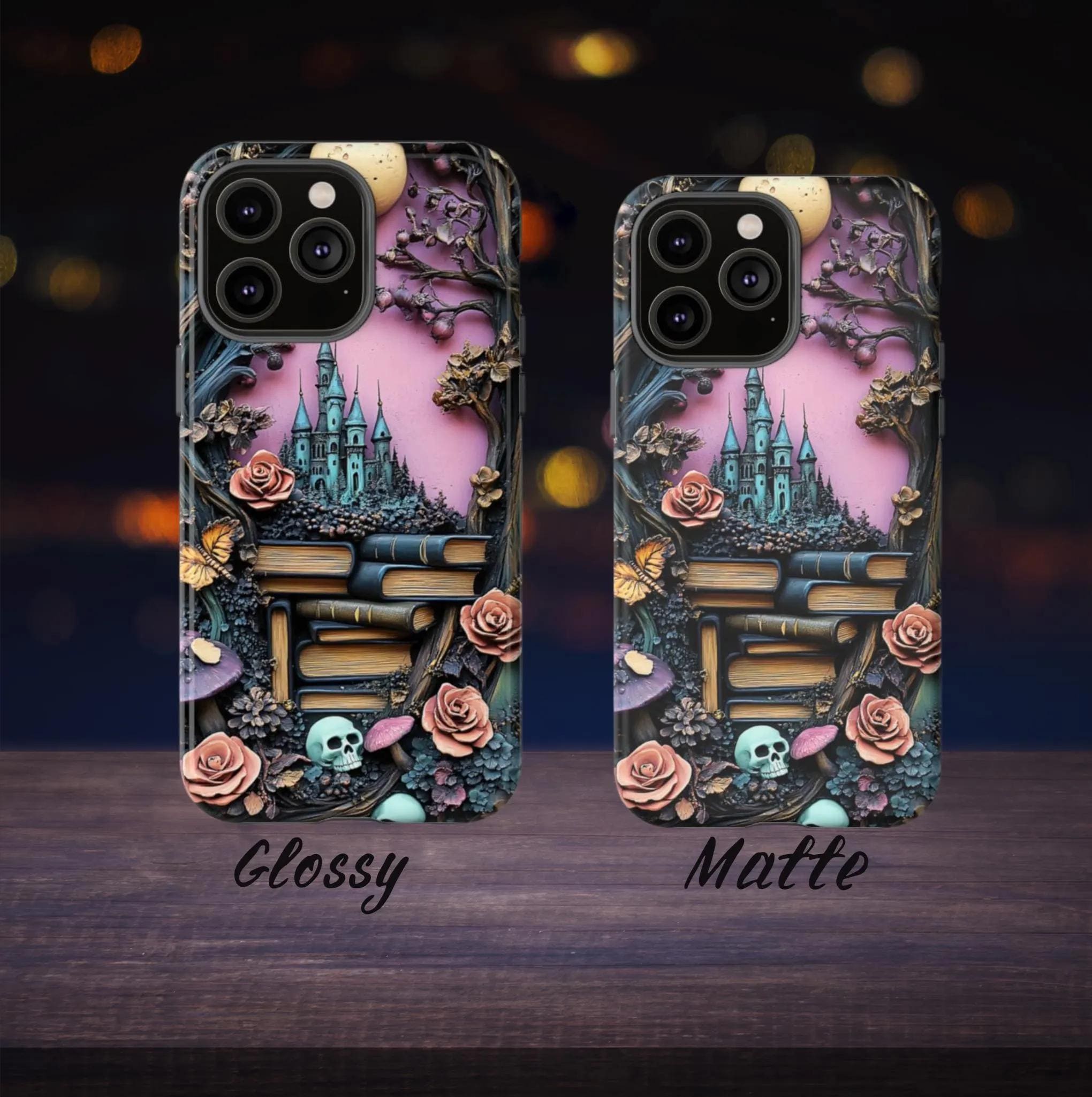 Dark Academia Bookshelf Phone Case: Bookish Gothic Library, Skulls & Florals iPhone Galaxy Pixel