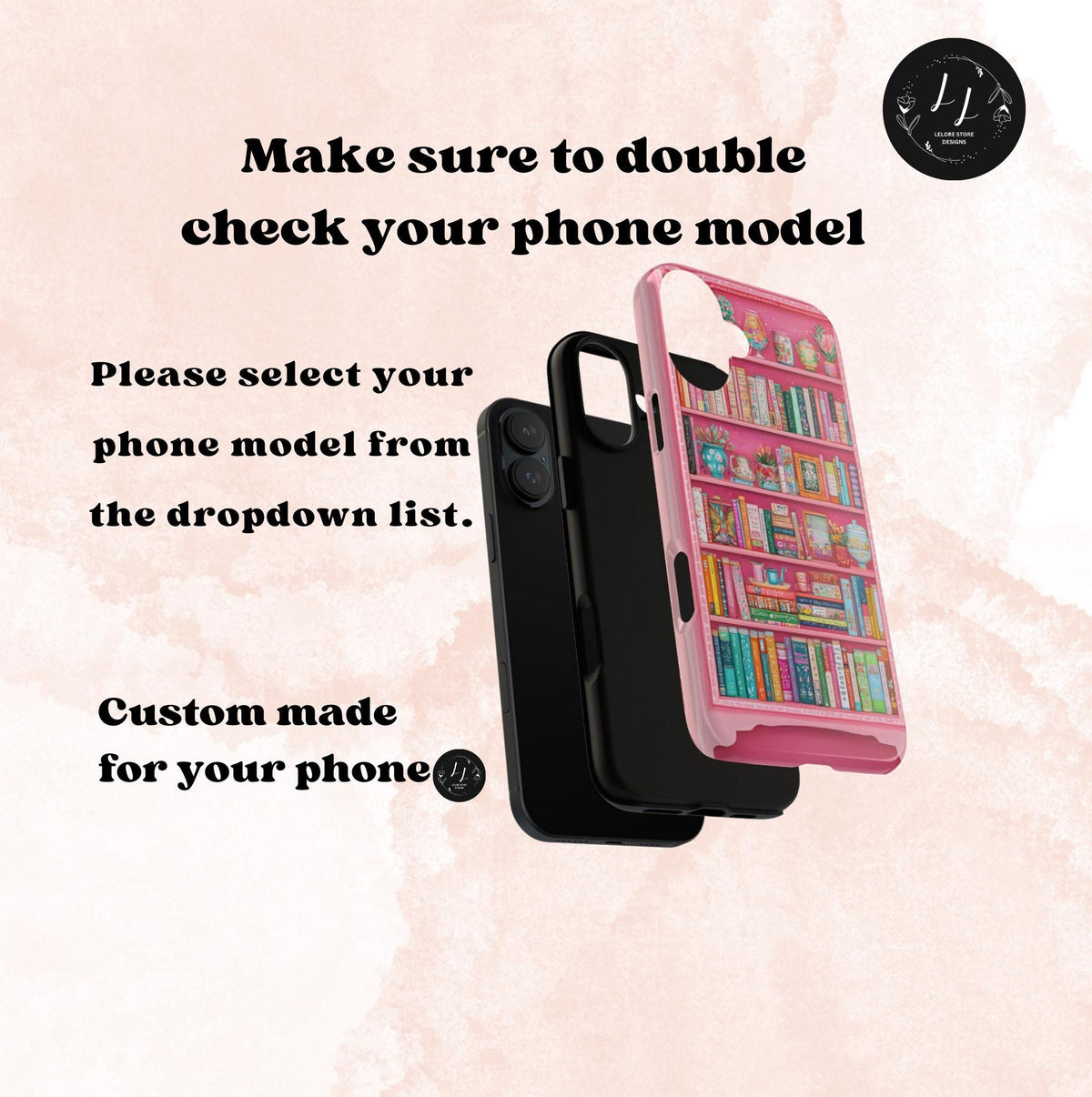 Pink Floral Bookshelf Phone Case: Book Lover Gift  Bookish Flower  iPhone Galaxy, Pixel