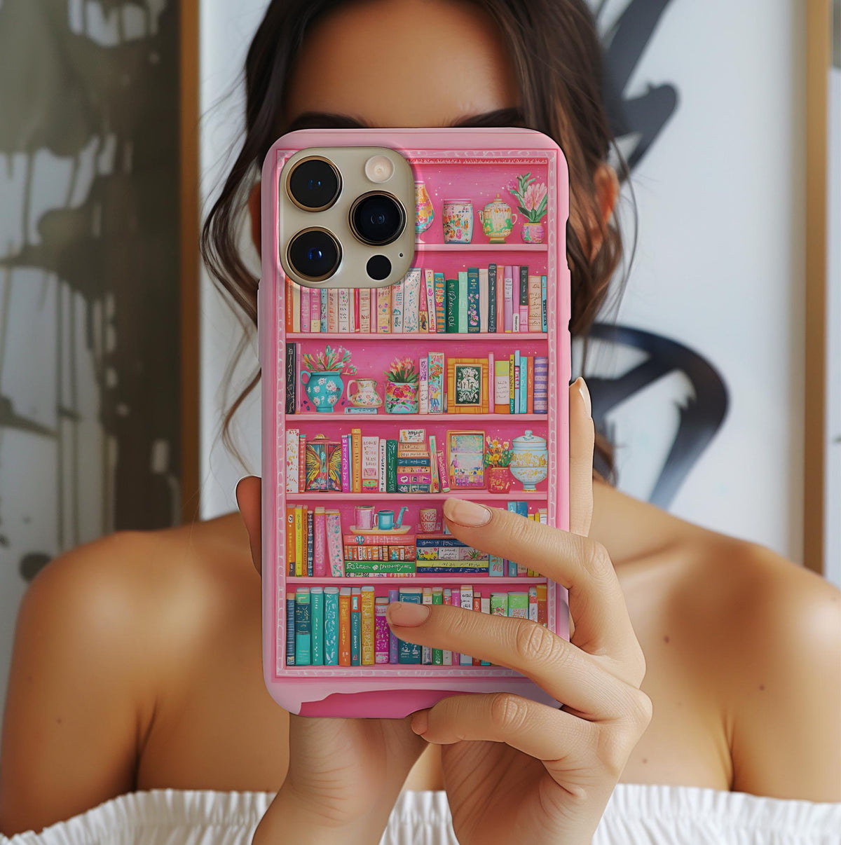 Pink Floral Bookshelf Phone Case: Book Lover Gift  Bookish Flower  iPhone Galaxy, Pixel