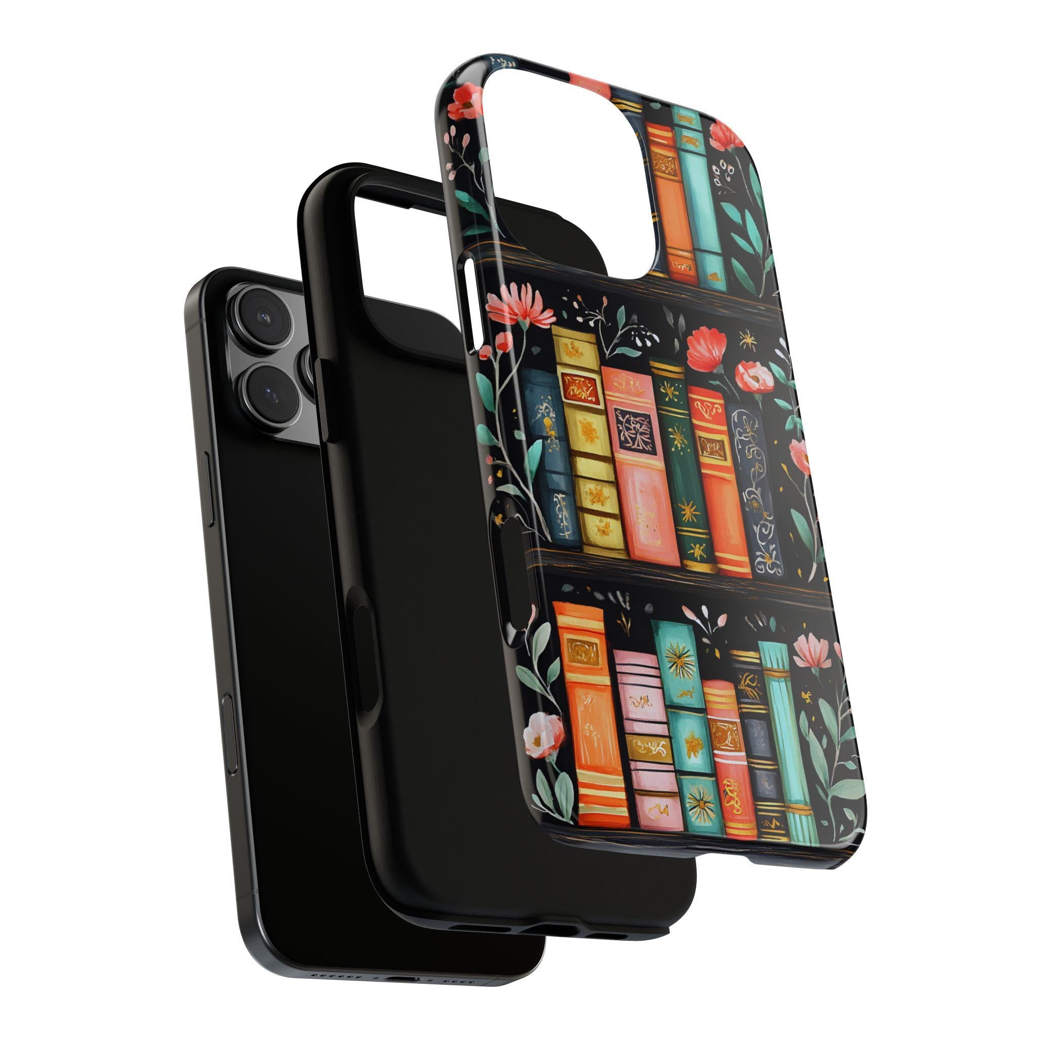 Floral Bookshelf Phone Case: Bookish Librarian Gift   Boho flowers iPhone, Galaxy, Pixel