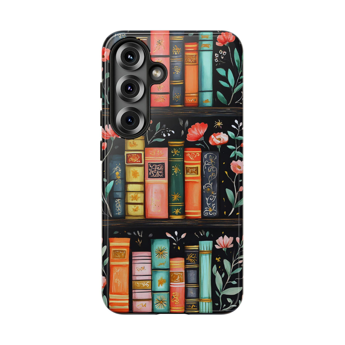 Floral Bookshelf Phone Case: Bookish Librarian Gift   Boho flowers iPhone, Galaxy, Pixel