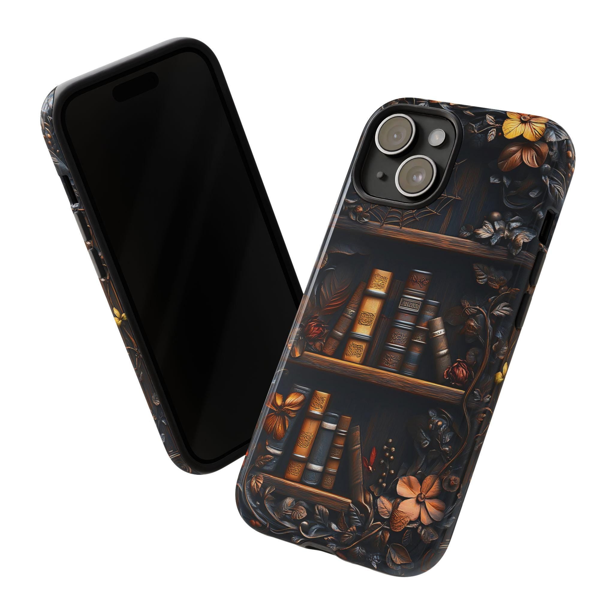 Bookish Phone Case, Faux Carved Wood Bookshelf Cover, Book Lover Gift, iPhone, Galaxy , Pixel