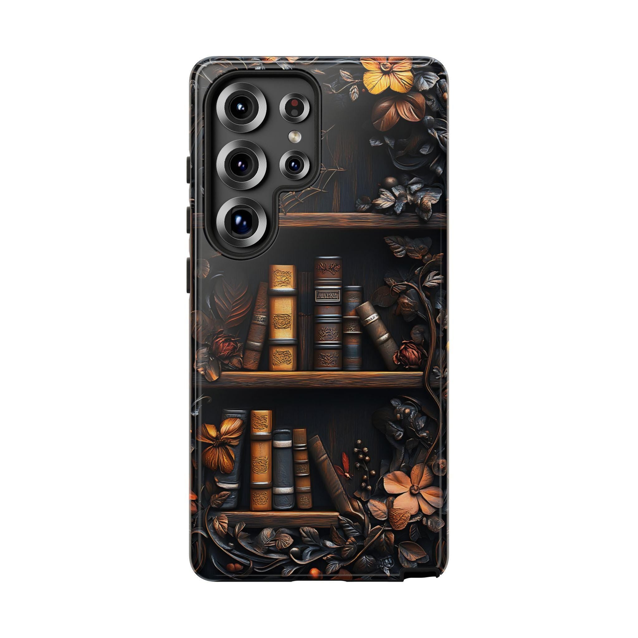 Bookish Phone Case, Faux Carved Wood Bookshelf Cover, Book Lover Gift, iPhone, Galaxy , Pixel