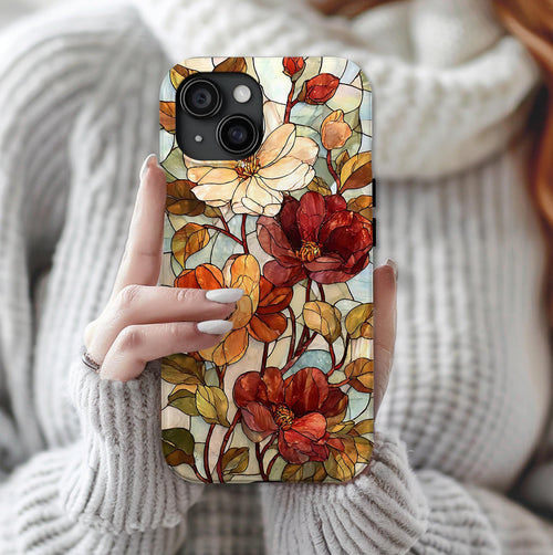 Autumn Floral Phone Case: Moody Cottagecore Stained Glass Effect  iPhone Galaxy Pixel