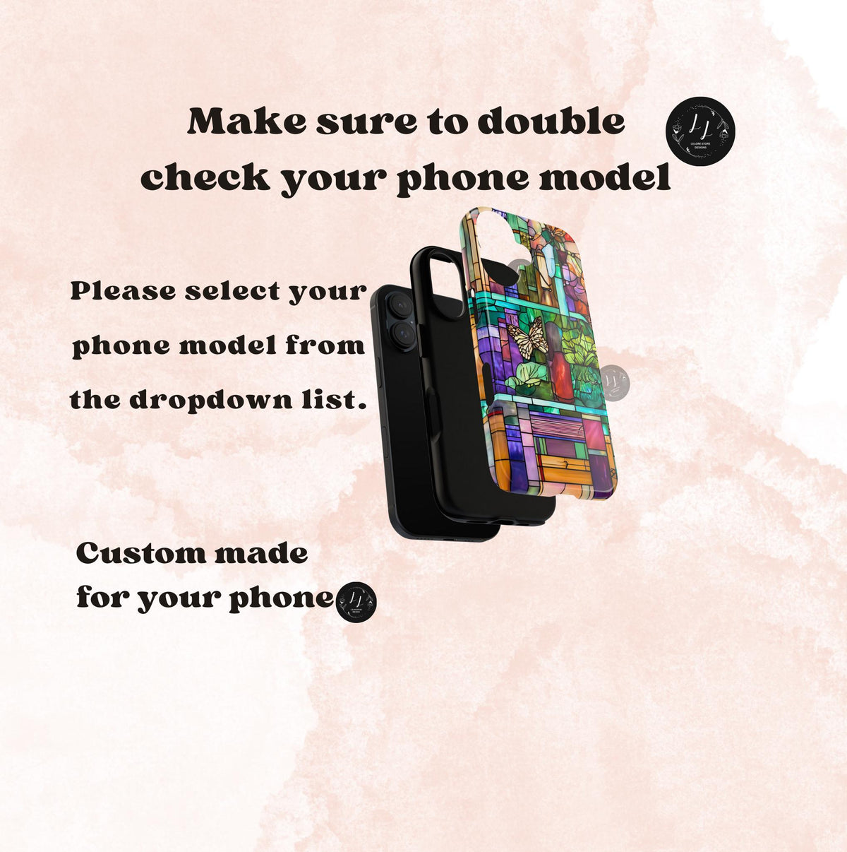 Floral Bookshelf Phone Case: Faux Stained Glass, Cottagecore Library Bookish iPhone Samsung Pixel
