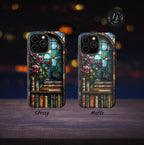 Bookish Dragon Phone Case: Fantasy Bookshelf Faux Stained GlassiPhone Galaxy Pixel Book lover gift