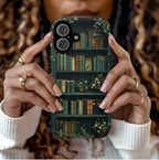 Green Floral Bookshelf Phone Case: Book Lover Gift Bookish Literature boho iPhone Galaxy Pixel