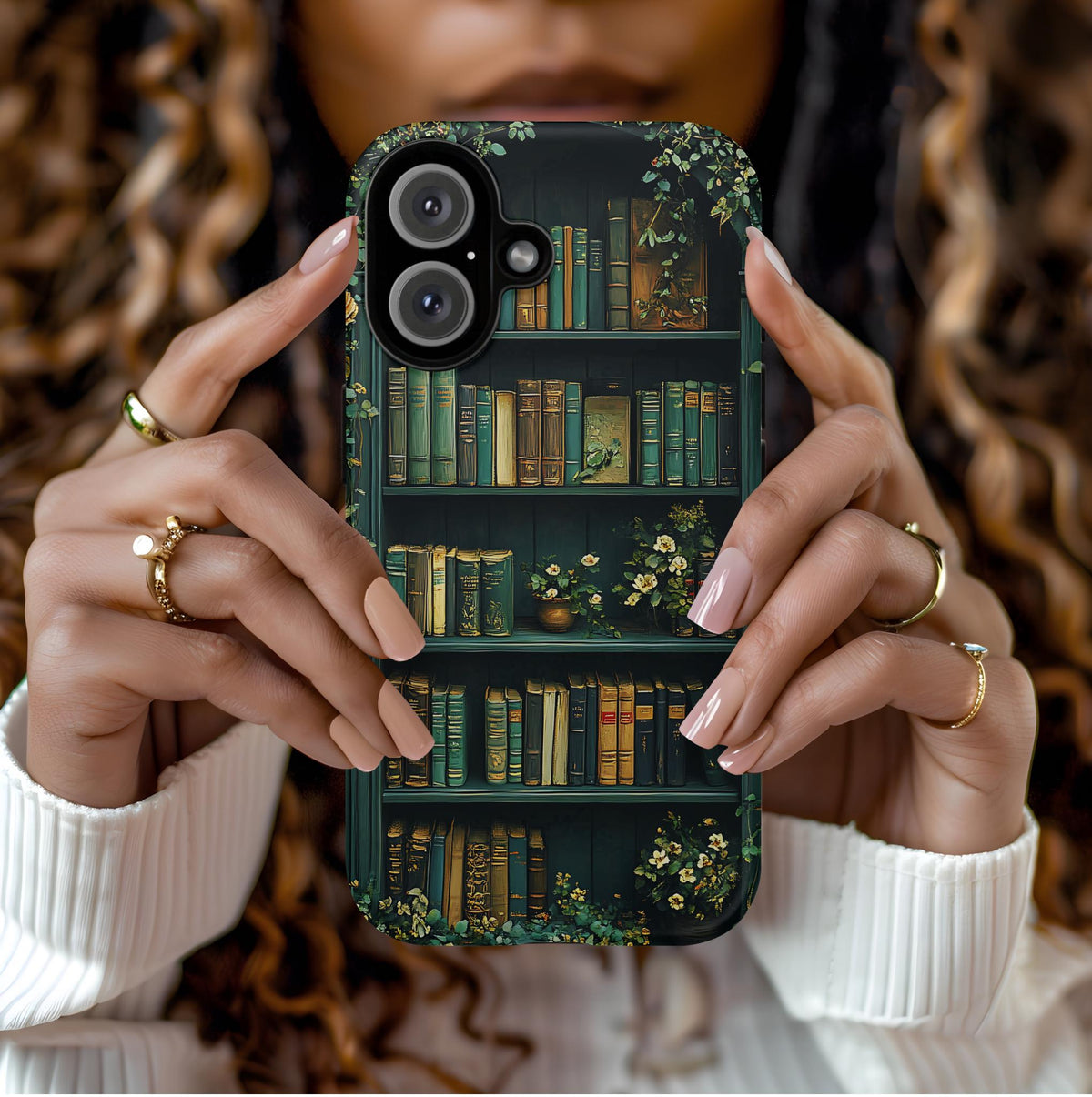 Green Floral Bookshelf Phone Case: Book Lover Gift Bookish Literature boho iPhone Galaxy Pixel
