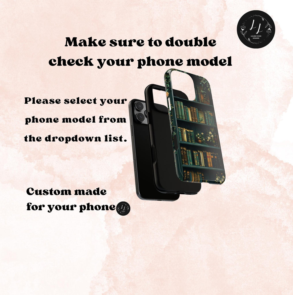 Green Floral Bookshelf Phone Case: Book Lover Gift Bookish Literature boho iPhone Galaxy Pixel