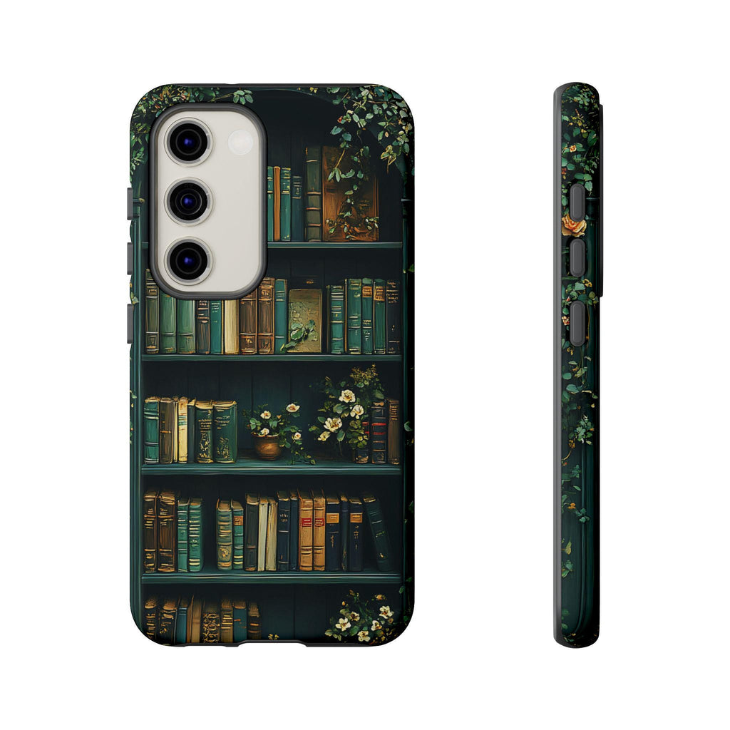 Green Floral Bookshelf Phone Case: Book Lover Gift Bookish Literature boho iPhone Galaxy Pixel