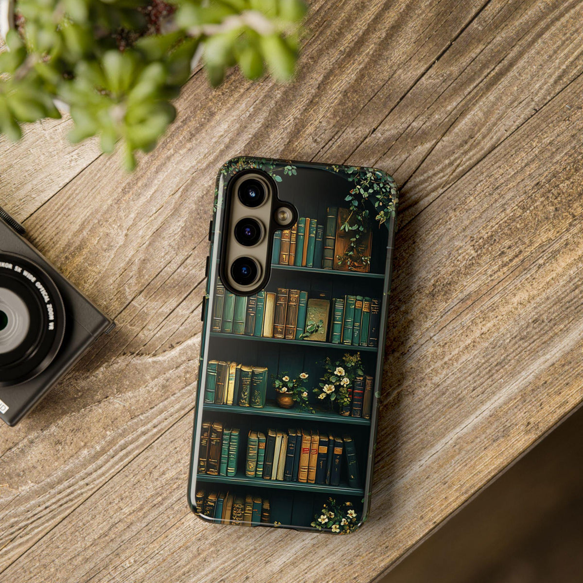 Green Floral Bookshelf Phone Case: Book Lover Gift Bookish Literature boho iPhone Galaxy Pixel