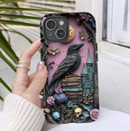 Gothic Raven Bookshelf Phone Case: Dark Academia Book Lover Gift iPhone Galaxy Pixel