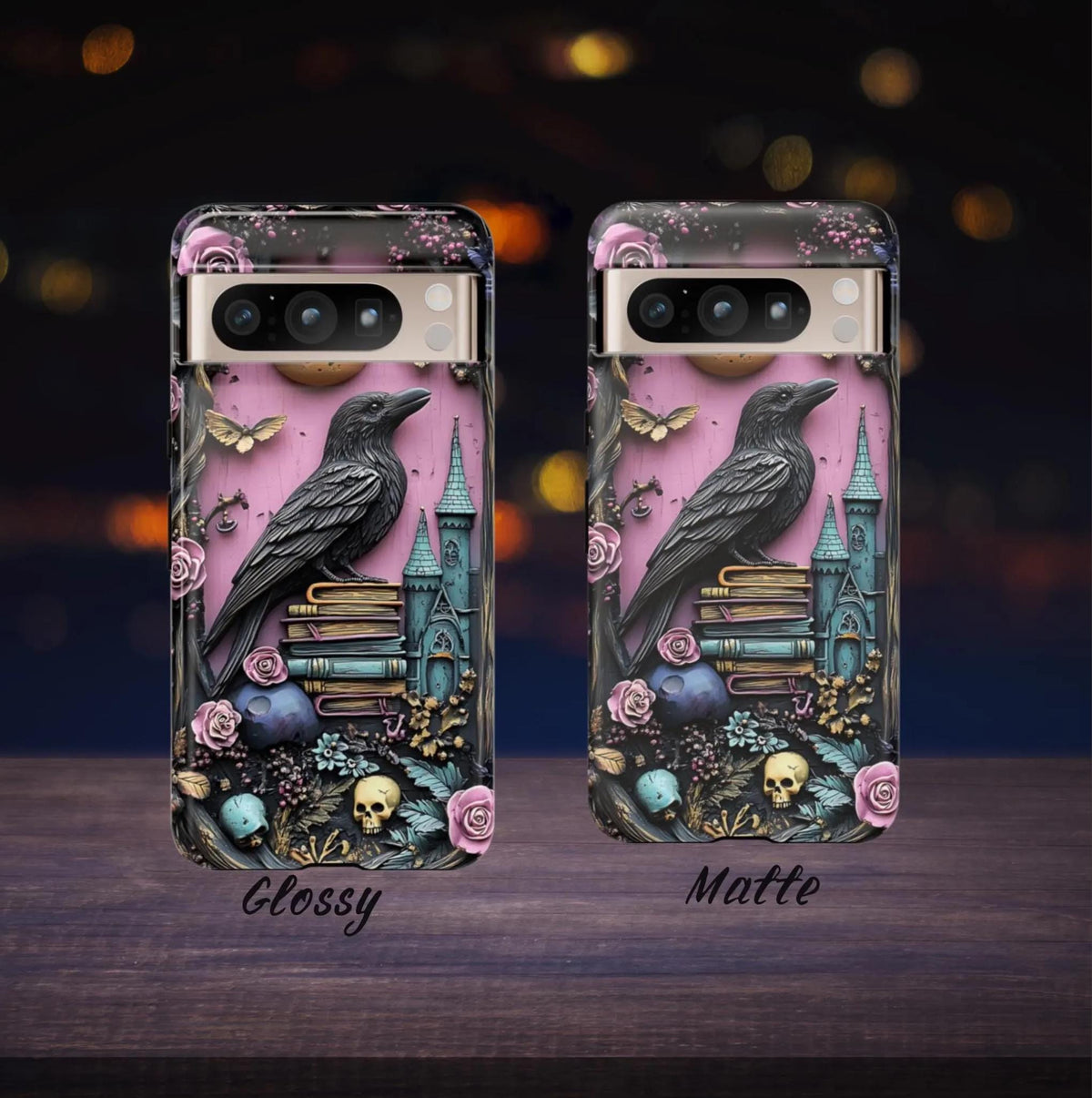 Gothic Raven Bookshelf Phone Case: Dark Academia Book Lover Gift iPhone Galaxy Pixel
