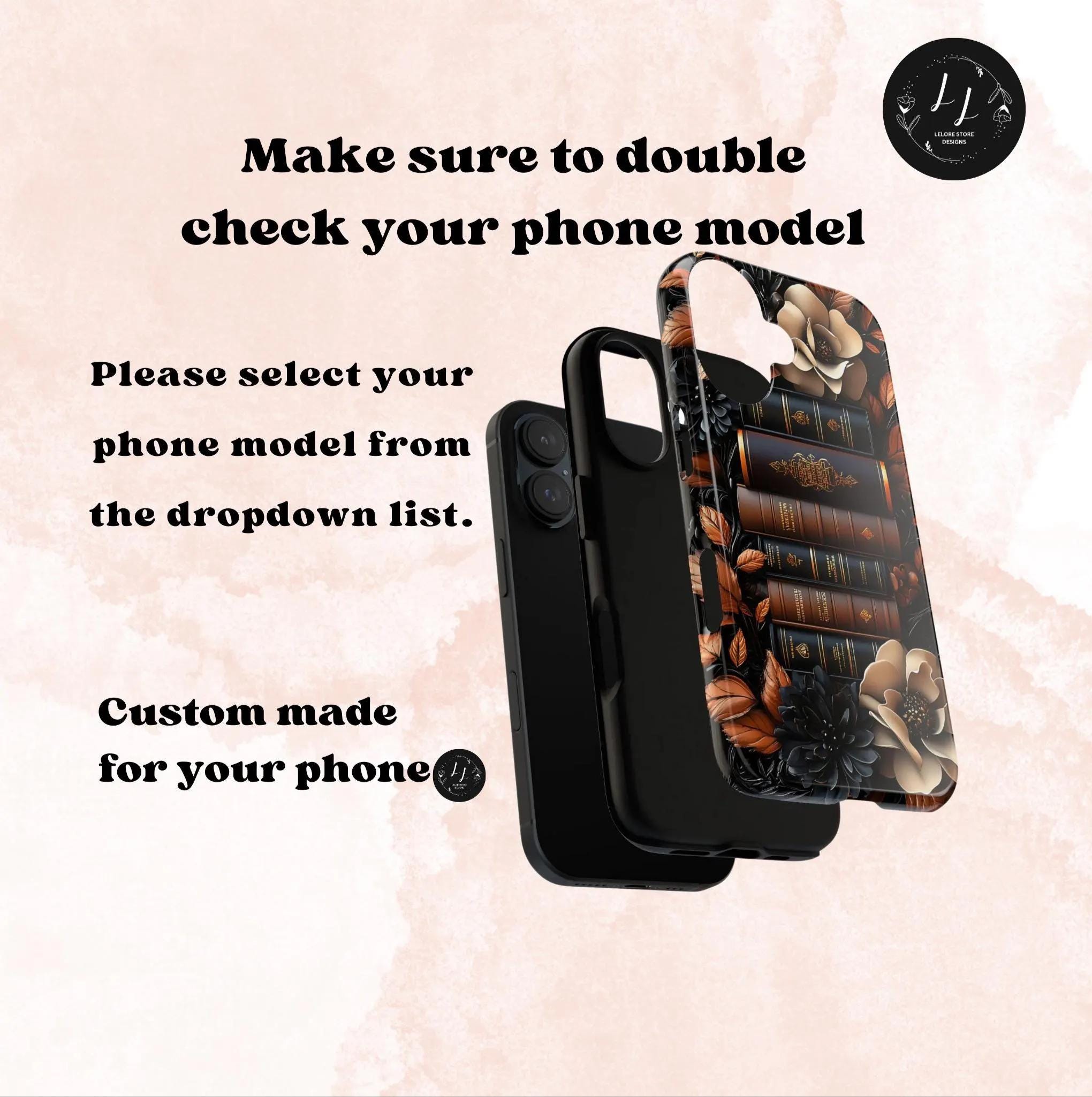 Brown Floral Bookshelf Phone Case, Bookish Flower Unique iPhone  Galaxy  Pixel Book Lover Gift