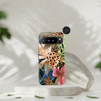 Leopard Print Phone Case, Tropical Green Floral Design, iPhone Case, Galaxy Pixel