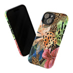 Leopard Print Phone Case, Tropical Green Floral Design, iPhone Case, Galaxy Pixel