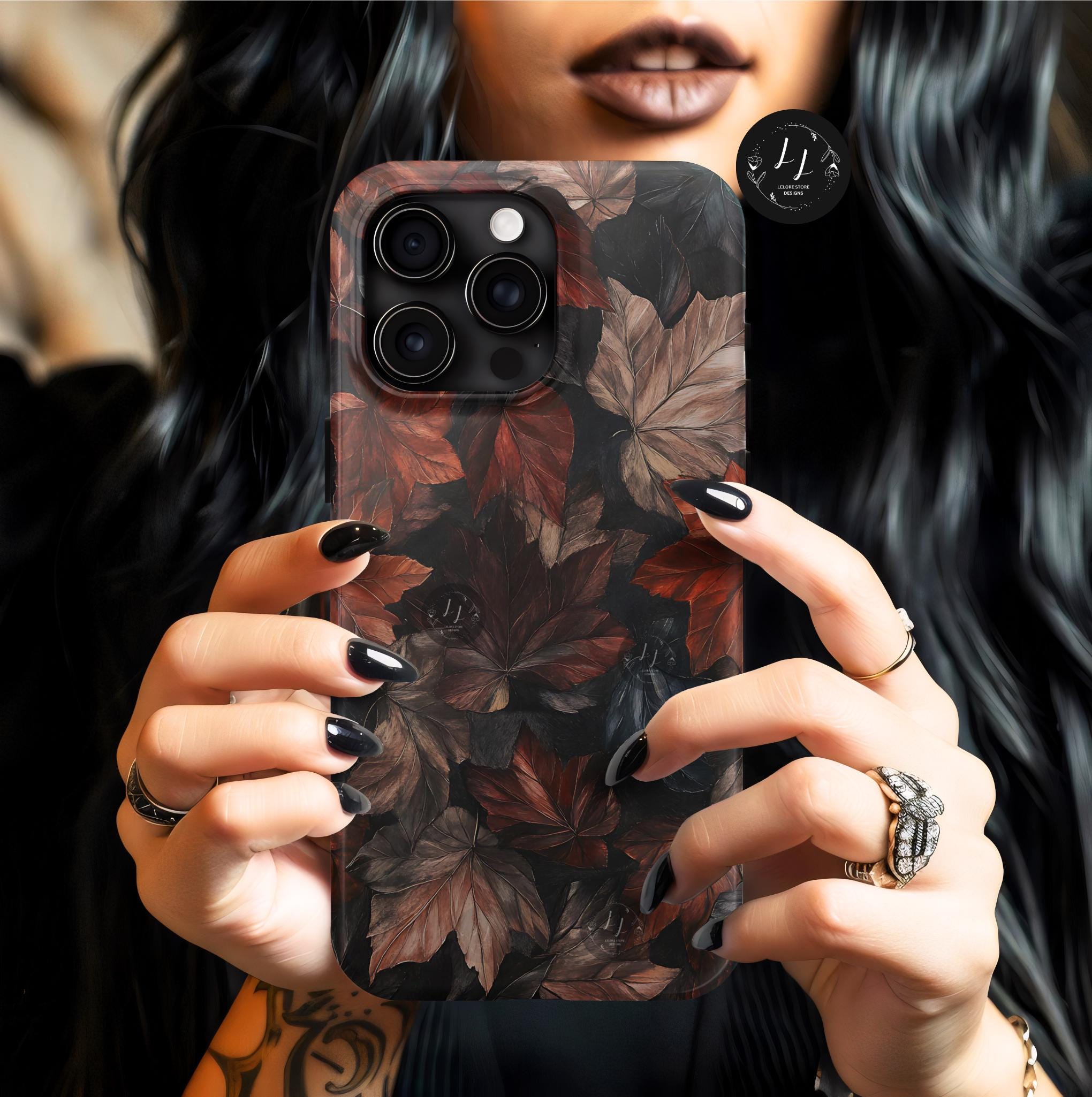 Dark Brown Autumn Leaves Phone Case  Cute Aesthetic Fall Cover Holiday Gift iPhone  Galaxy Pixel