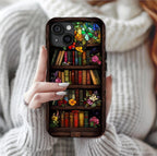 Floral Stained Glass Bookish Phone Case, Bookshelf Reading Theme Cover, iPhone  Pixel  Samsung