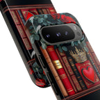 Bookish Bookshelf Heart Phone Case: Red Roses, Romantic Design iPhone Galaxy Pixel Book Gift