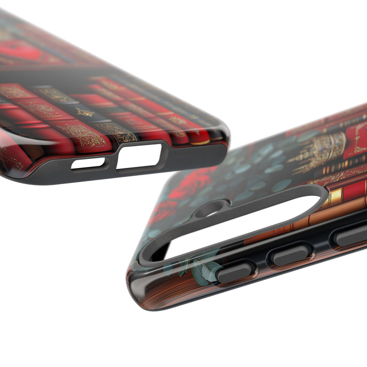 Bookish Bookshelf Heart Phone Case: Red Roses, Romantic Design iPhone Galaxy Pixel Book Gift