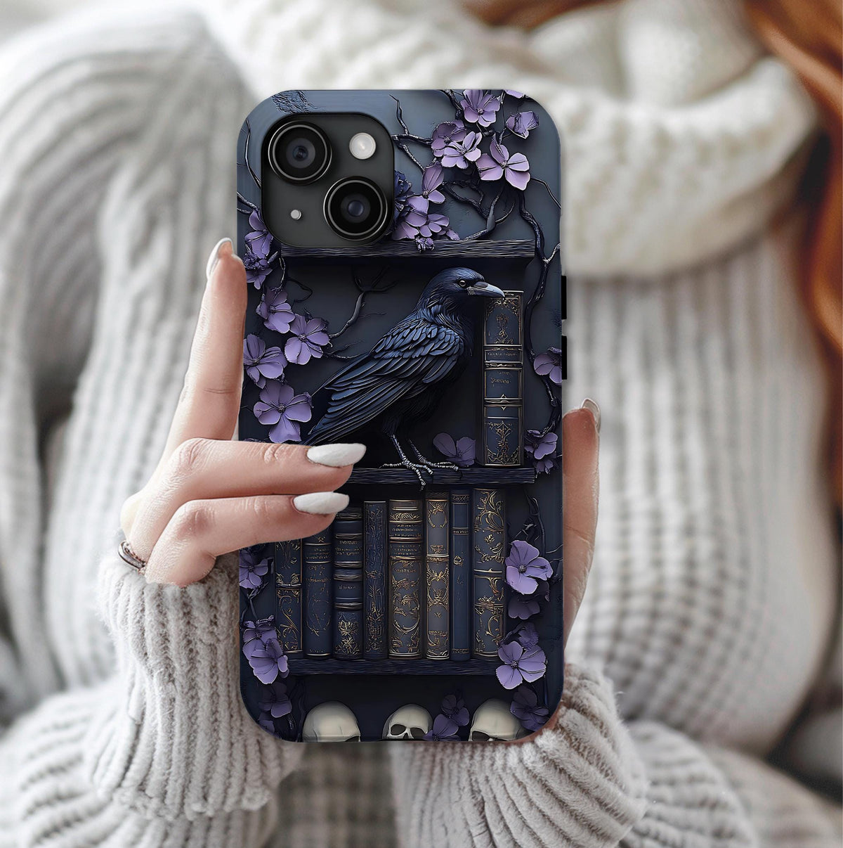 Gothic Raven Bookshelf Phone Case: Dark Academia Book Lover Gift   iPhone Samsung galaxy Pixel