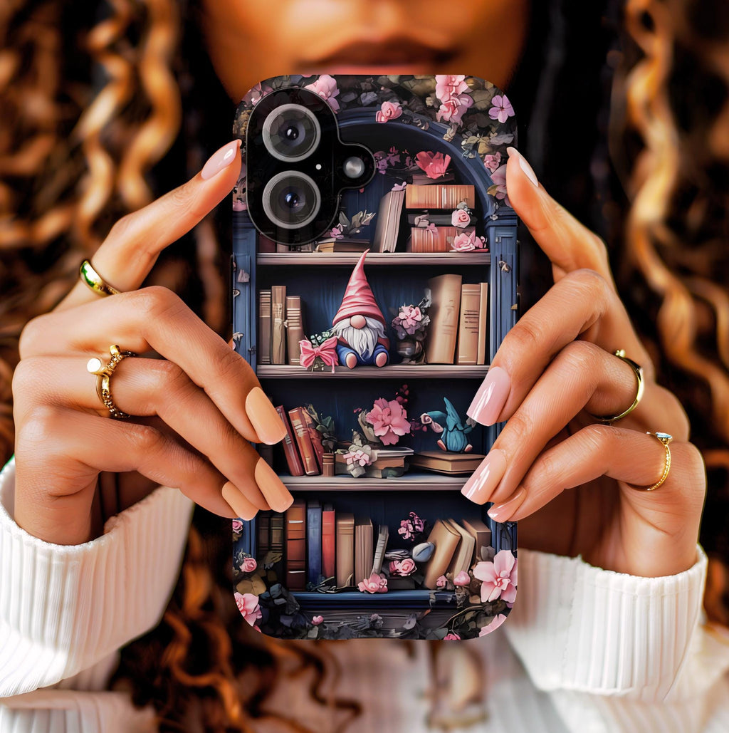 Bookish Floral Bookshelf Phone Case: Librarian Gift Floral Holiday Literary iPhone, Galaxy, Pixel Book