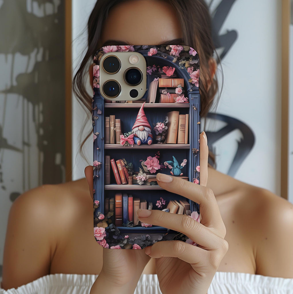 Bookish Floral Bookshelf Phone Case: Librarian Gift Floral Holiday Literary iPhone, Galaxy, Pixel Book