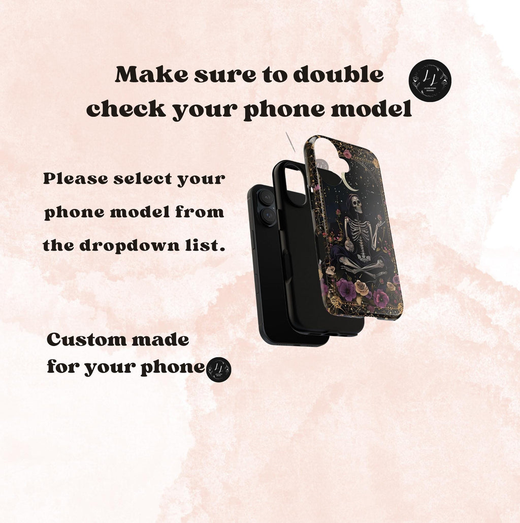 Gothic Skeleton Phone Case, Mystical Roses, Halloween Cover, iPhone, Galaxy Pixel