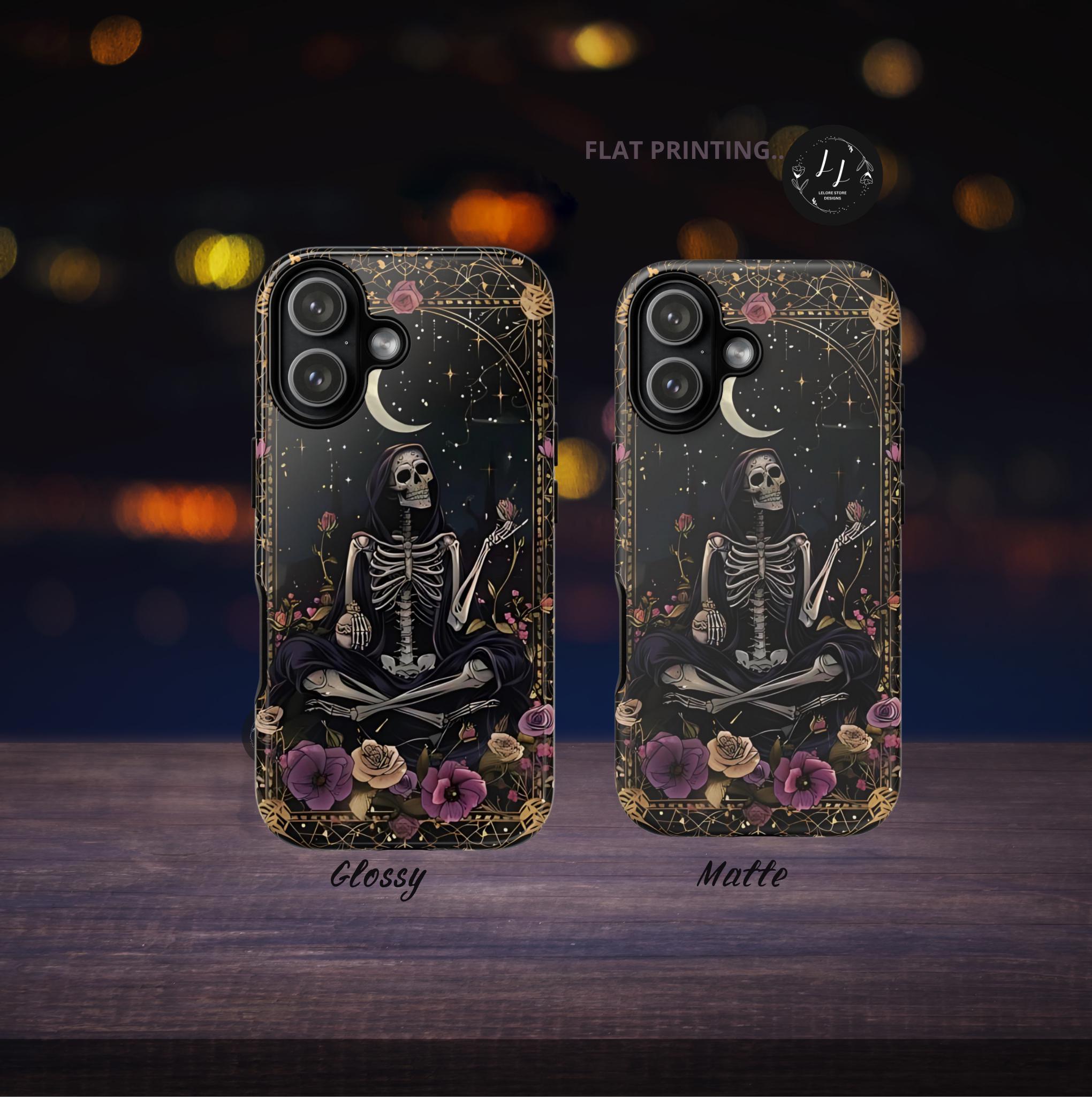 Gothic Skeleton Phone Case, Mystical Roses, Halloween Cover, iPhone, Galaxy Pixel
