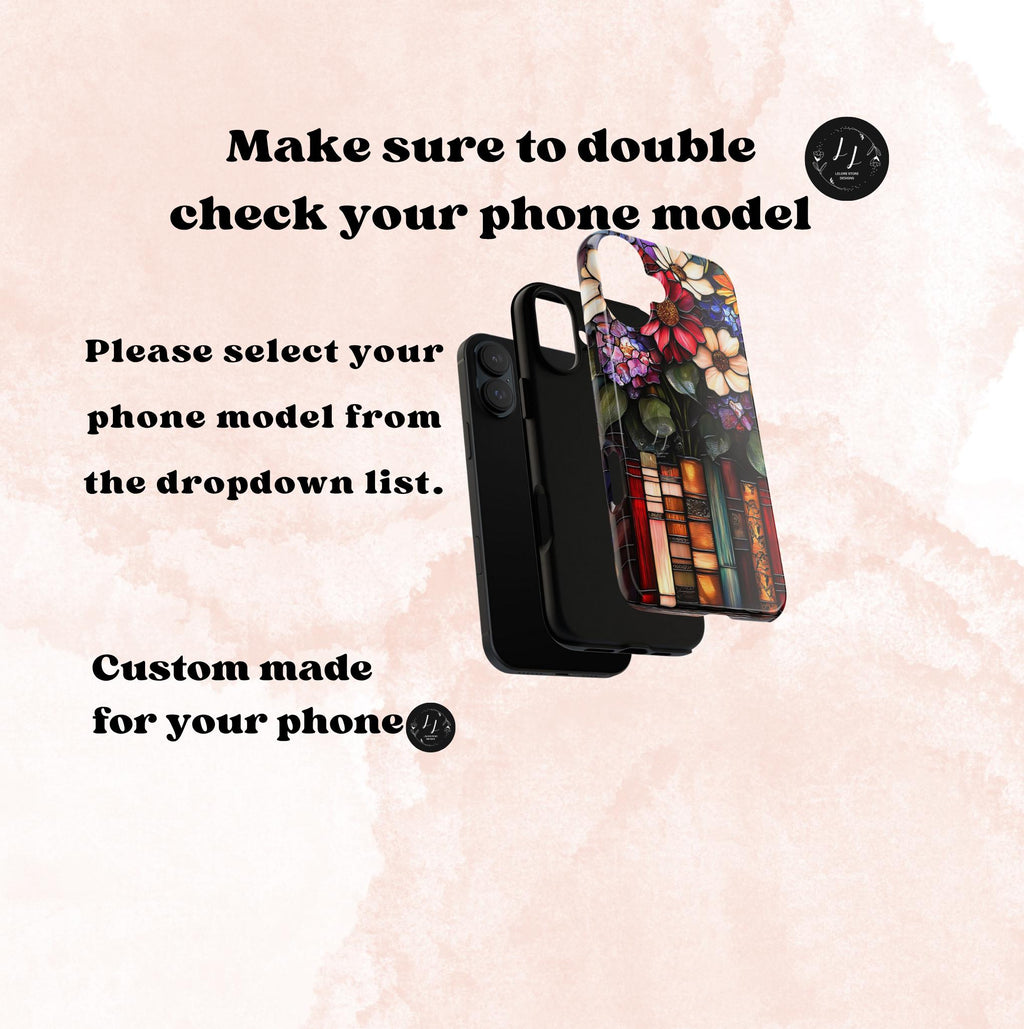 Floral Faux Stained Glass Bookshelf Phone Case: Book Lover Gift  iPhone Galaxy Pixel Literary