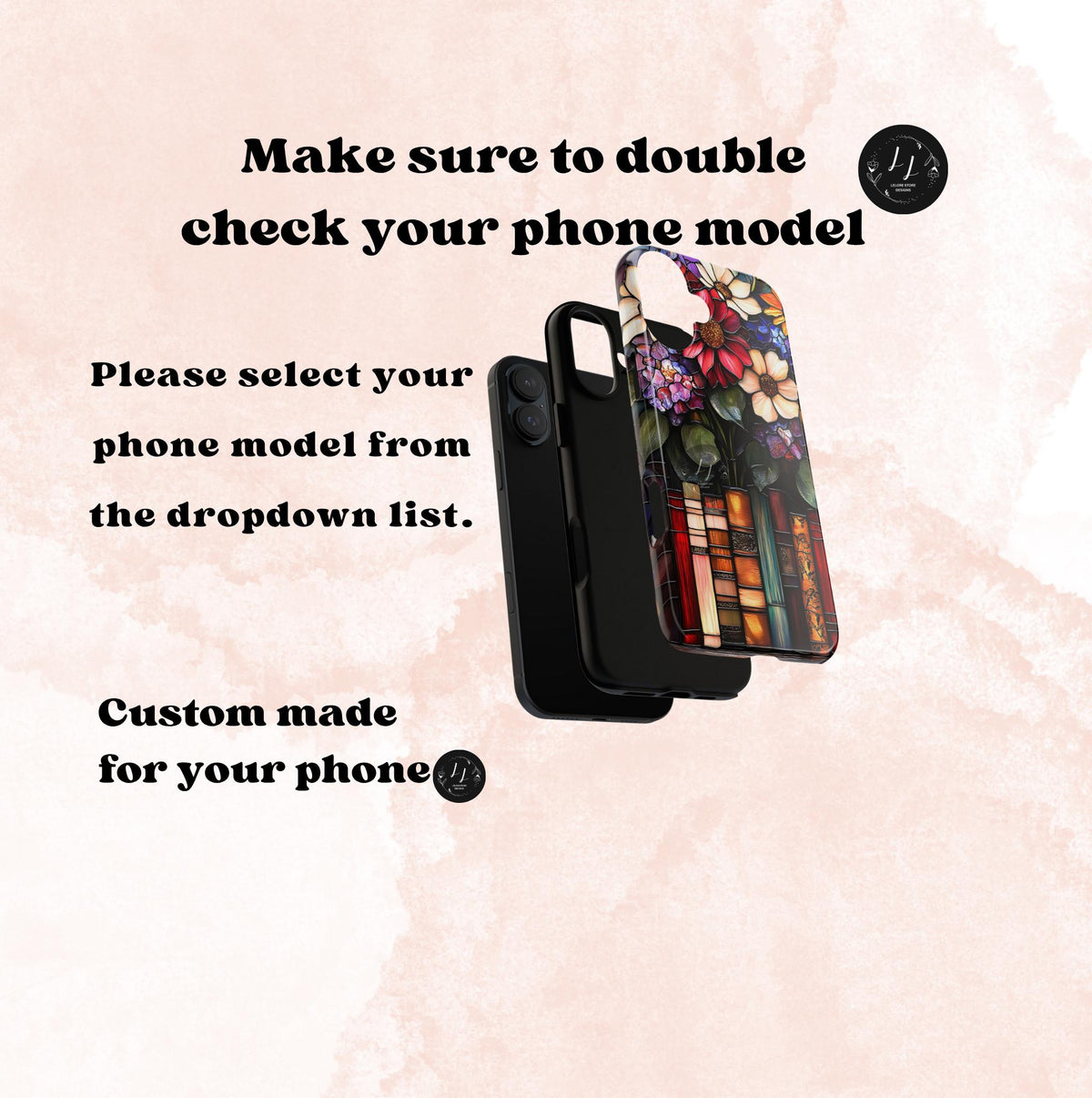 Floral Faux Stained Glass Bookshelf Phone Case: Book Lover Gift  iPhone Galaxy Pixel Literary