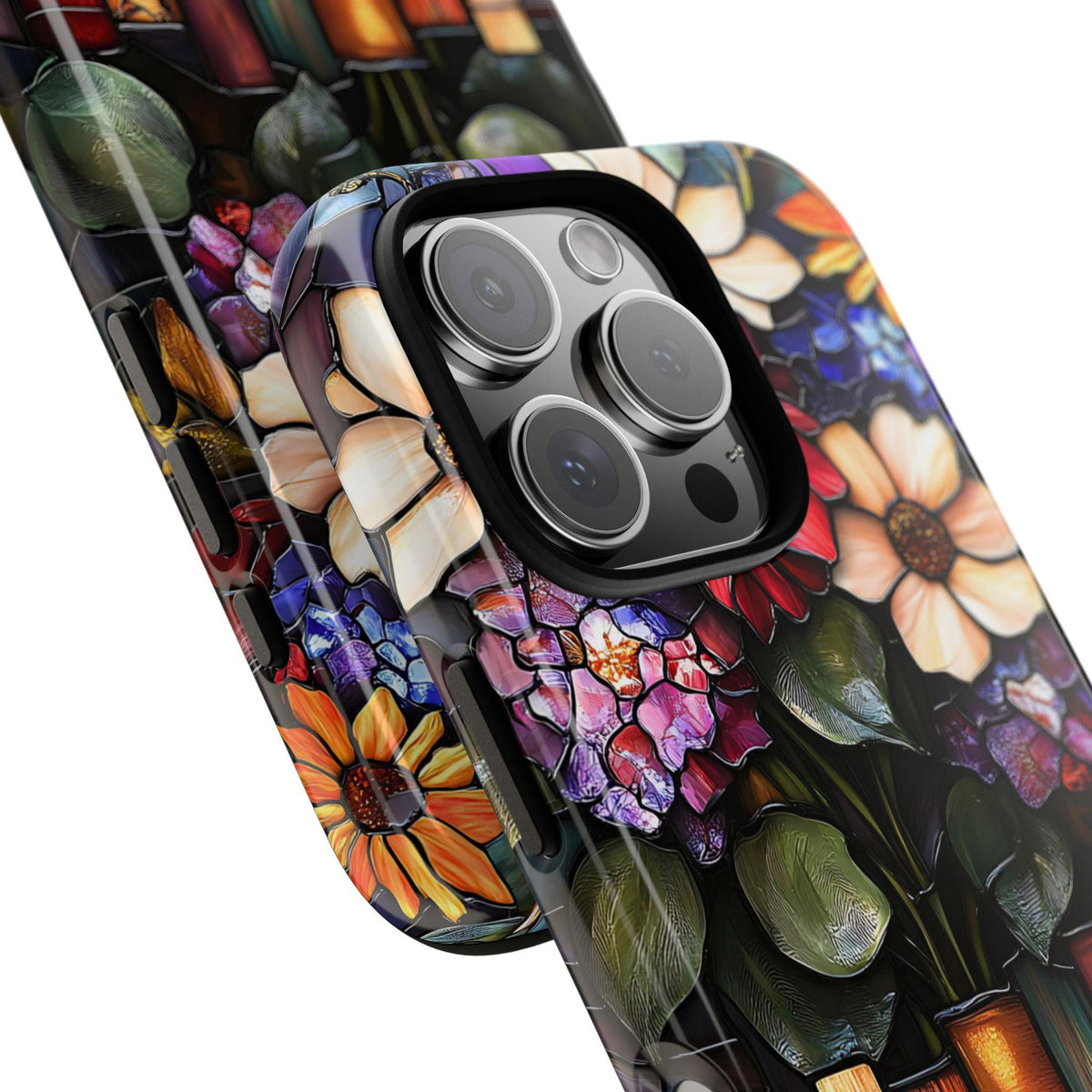 Floral Faux Stained Glass Bookshelf Phone Case: Book Lover Gift  iPhone Galaxy Pixel Literary