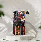 Floral Faux Stained Glass Bookshelf Phone Case: Book Lover Gift  iPhone Galaxy Pixel Literary